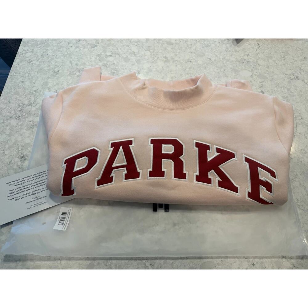 PARKE Valentine's Varsity Mockneck Peony Crimson Sweatshirt L/XL NWT FREE SHIP